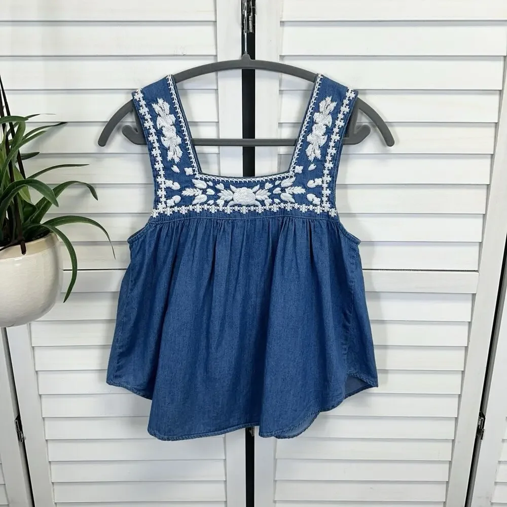 Lovers + Friends Dream Catcher Tank‎ Top Blue Chambray Embroidered Boho Size XS - Picture 5 of 10
